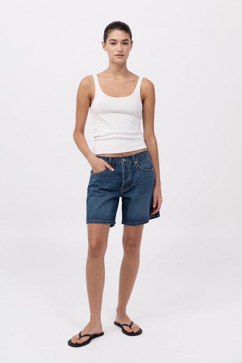 Denim Mid Rise Shorts - Indigo