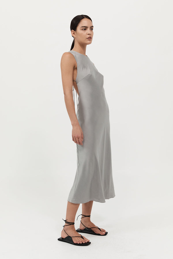 Soft Silk Rouleau Tie Dress - Silver