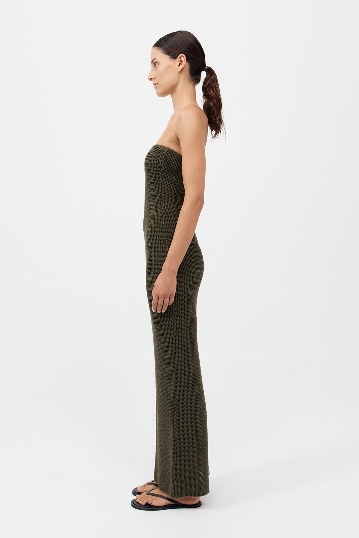 Textured Knit Column Dress - Khaki