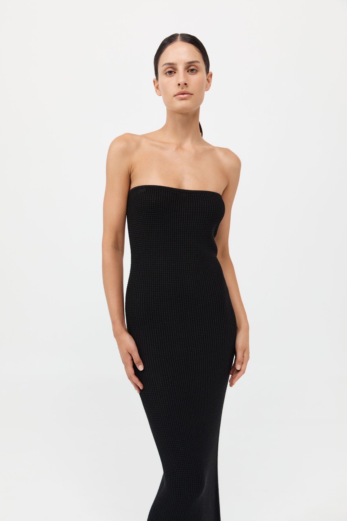 Textured Knit Column Dress - Black