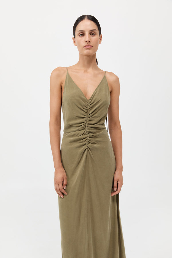 Gathered Tie Dress - Olive