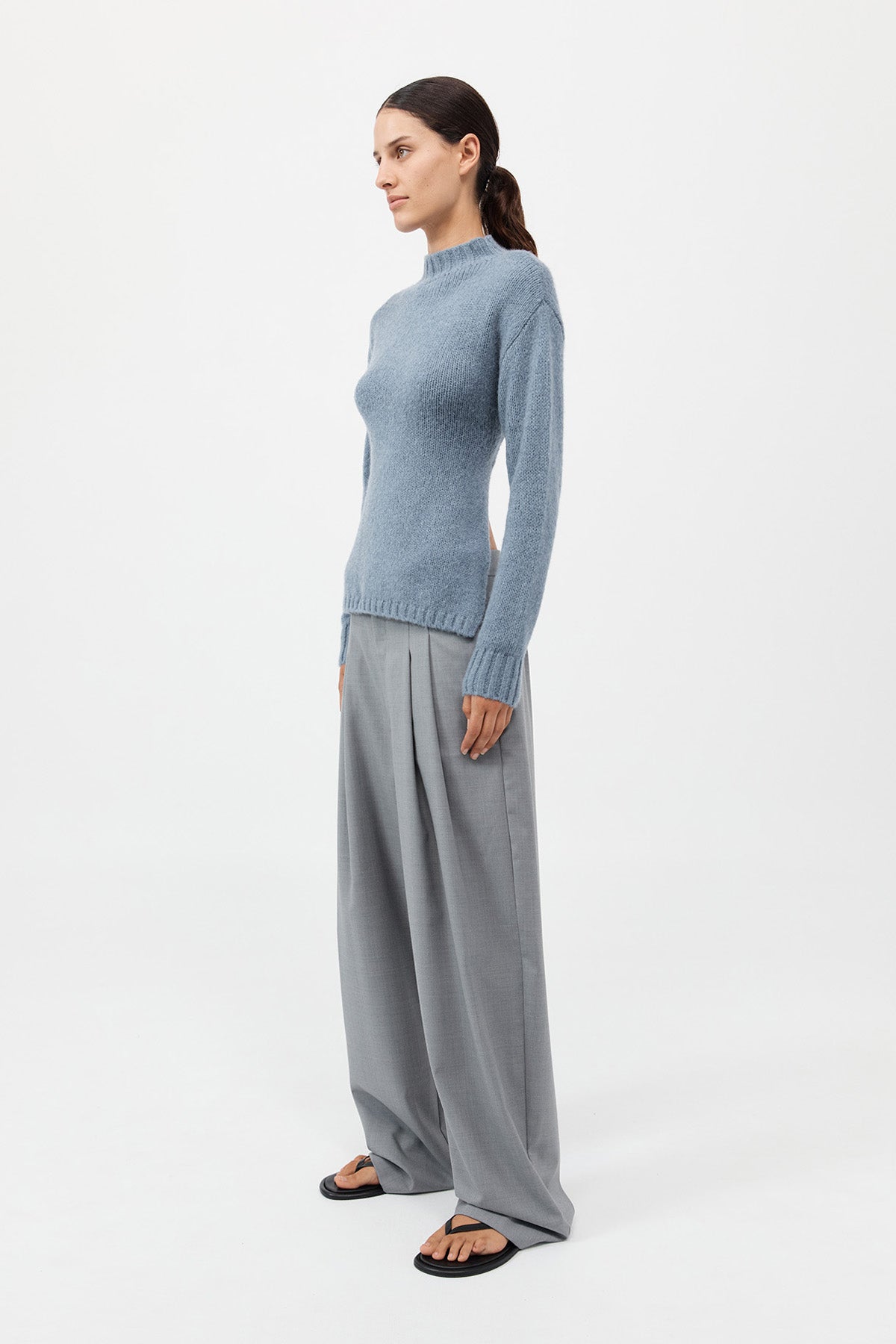 Wool Cashmere Blend Tie Back Jumper - Soft Blue