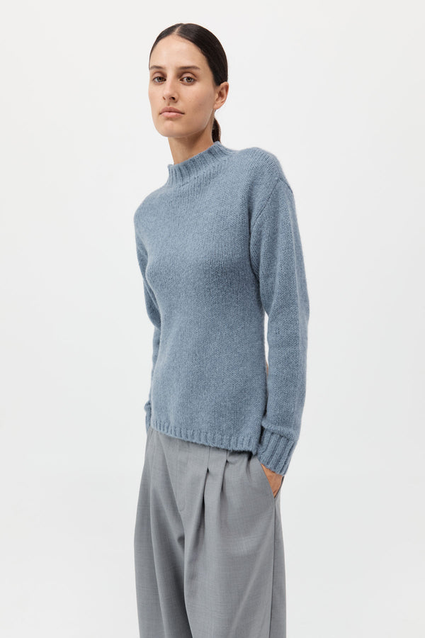 Wool Cashmere Blend Tie Back Jumper - Soft Blue