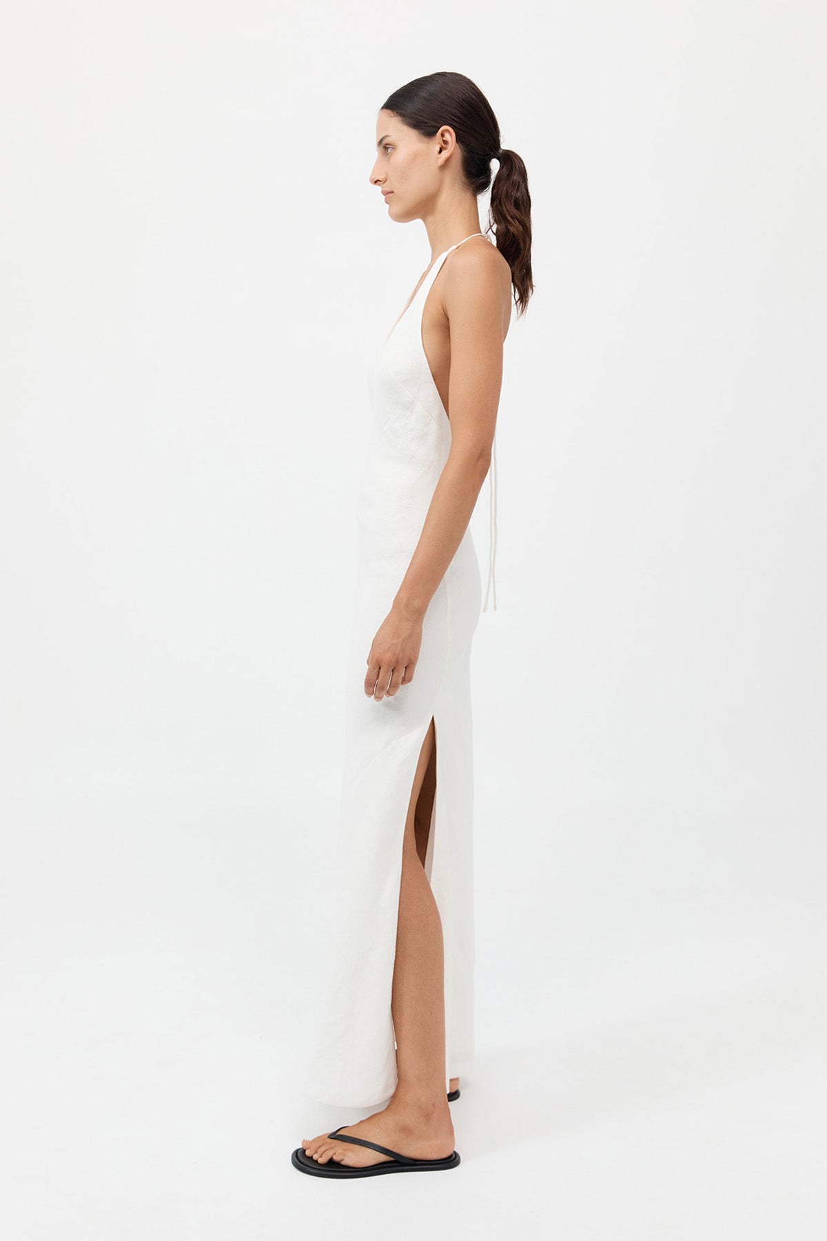 Linen Bias Halter Dress - Ivory