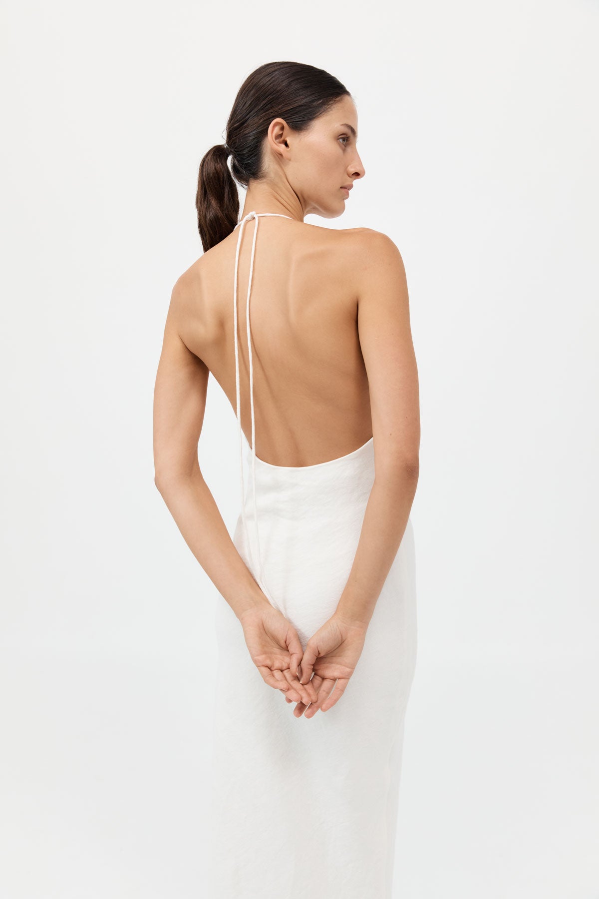 Linen Bias Halter Dress - Ivory