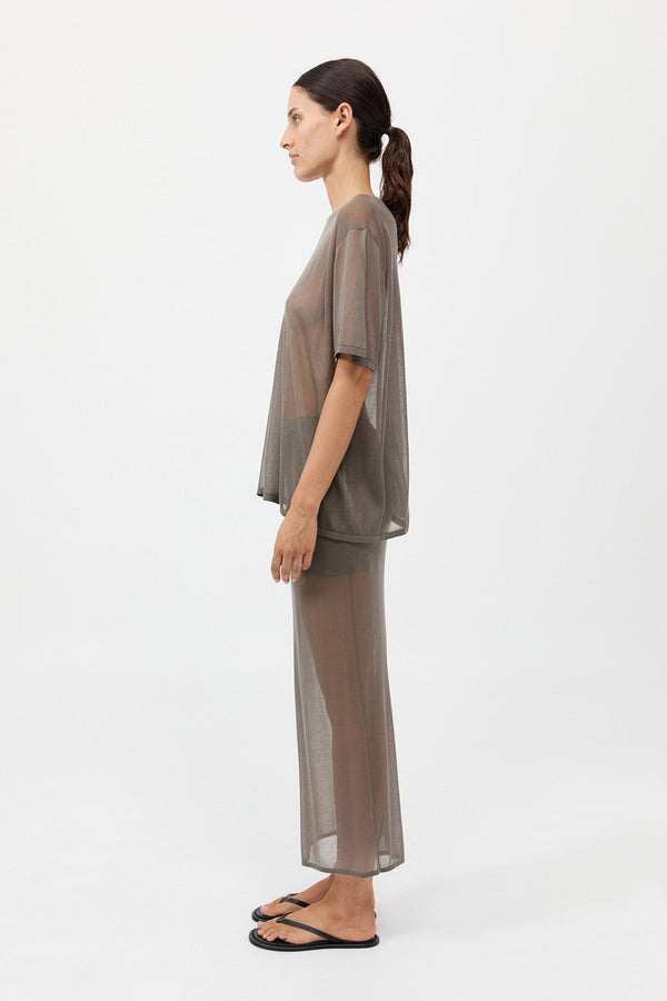 Sheer Column Skirt - Smokey Olive