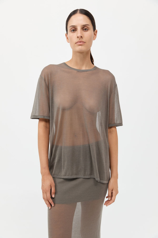 Sheer Oversized Tee - Smokey Olive