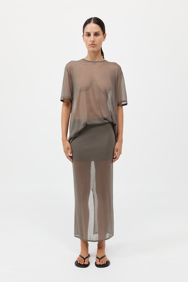 Sheer Column Skirt - Smokey Olive