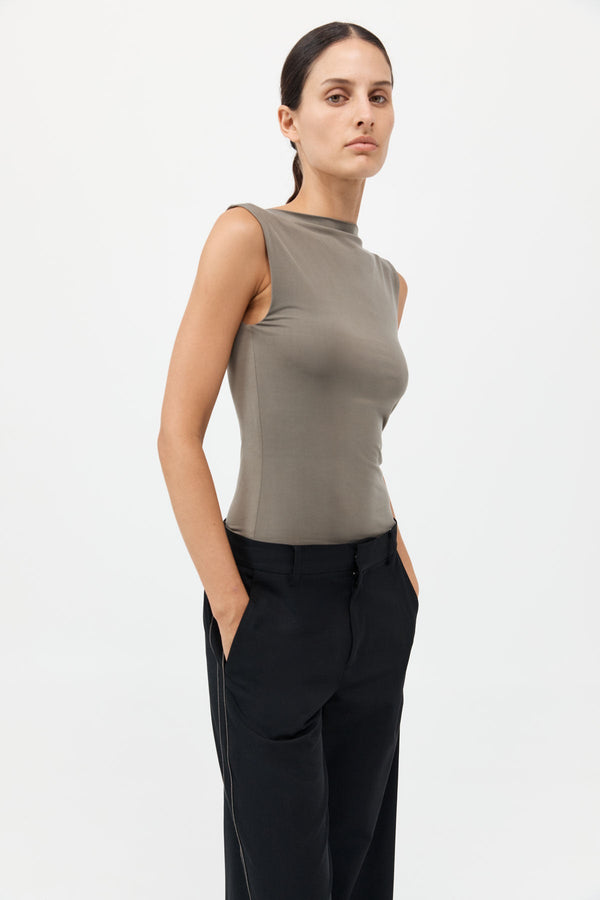 Cupro Jersey Top - Smokey Olive