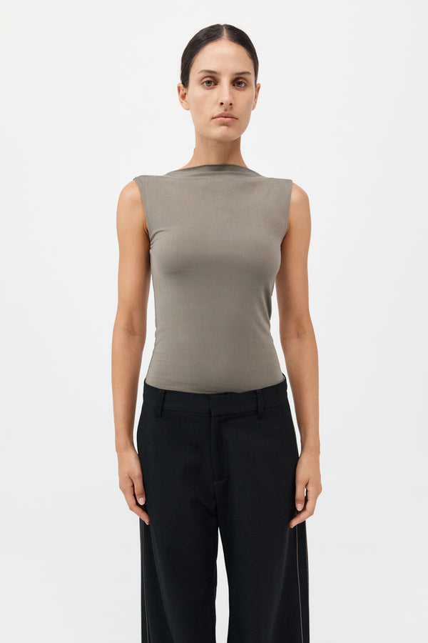 Cupro Jersey Top - Smokey Olive