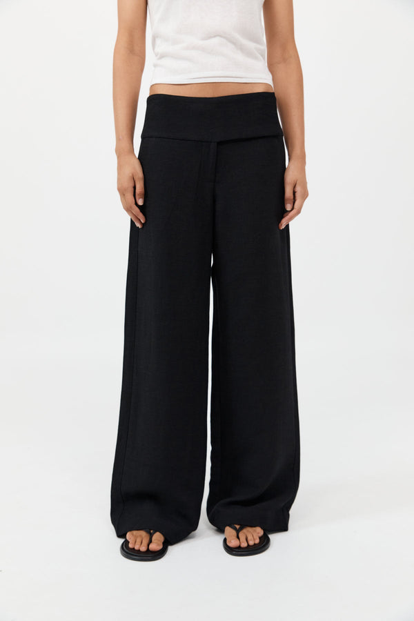 Wide Waistband Pants - Black