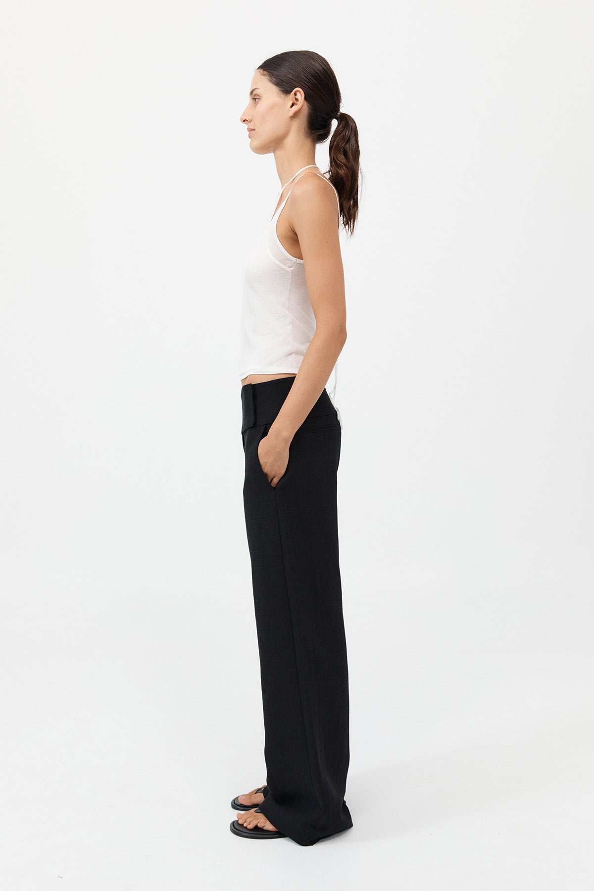 Wide Waistband Pants - Black