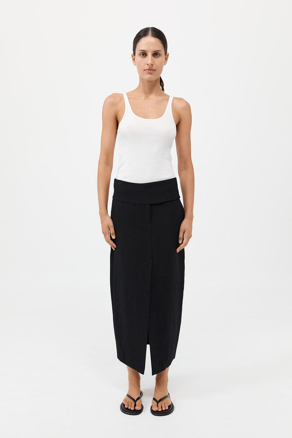 Wide Waistband Column Skirt - Black