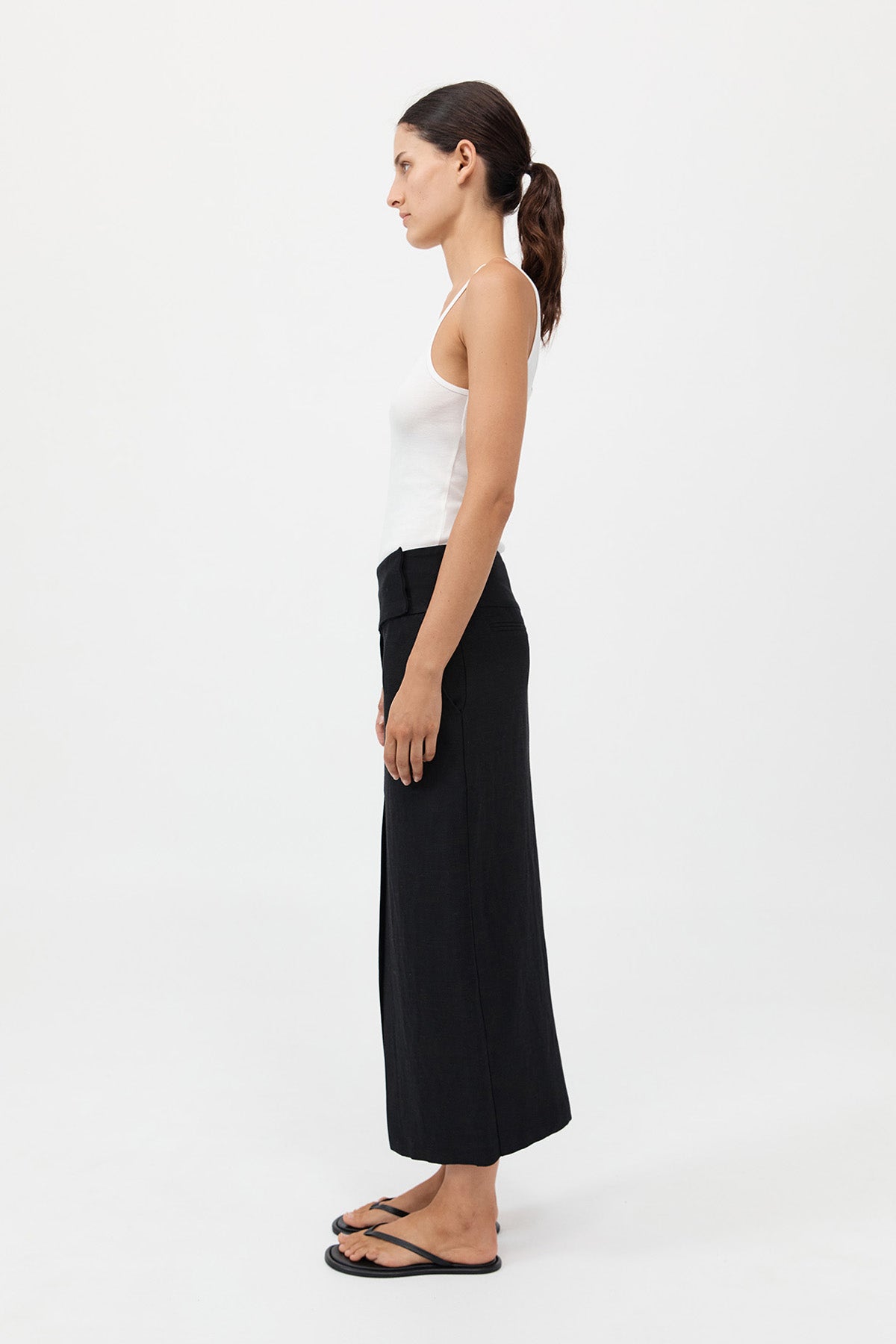 Wide Waistband Column Skirt - Black