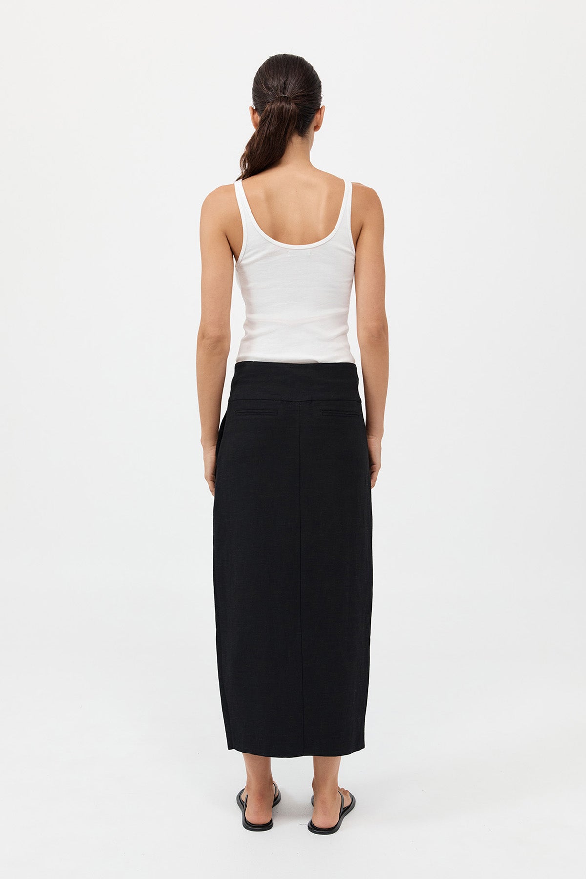 Wide Waistband Column Skirt - Black