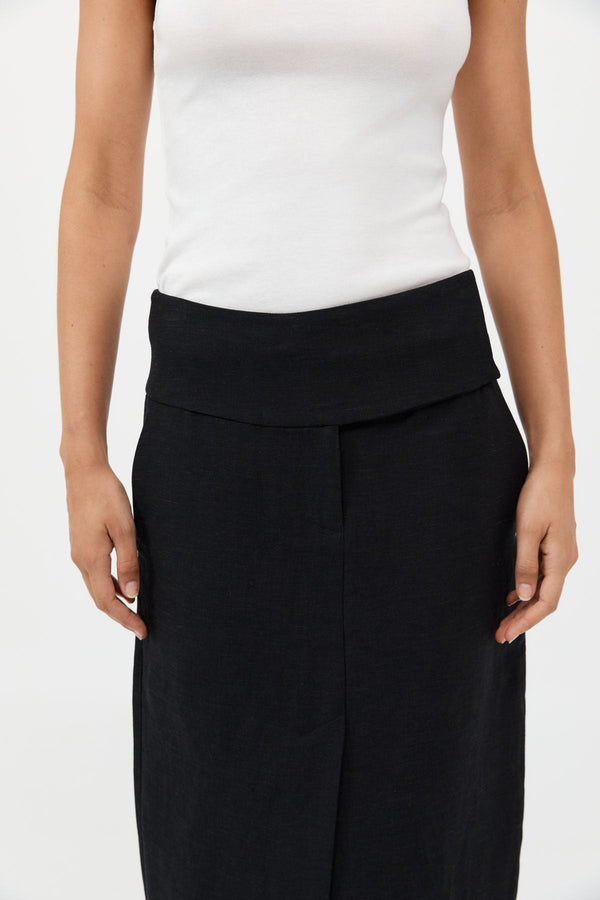 Wide Waistband Column Skirt - Black