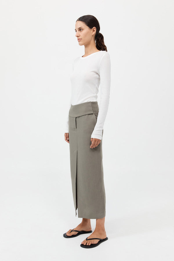 Wide Waistband Column Skirt - Smokey Olive