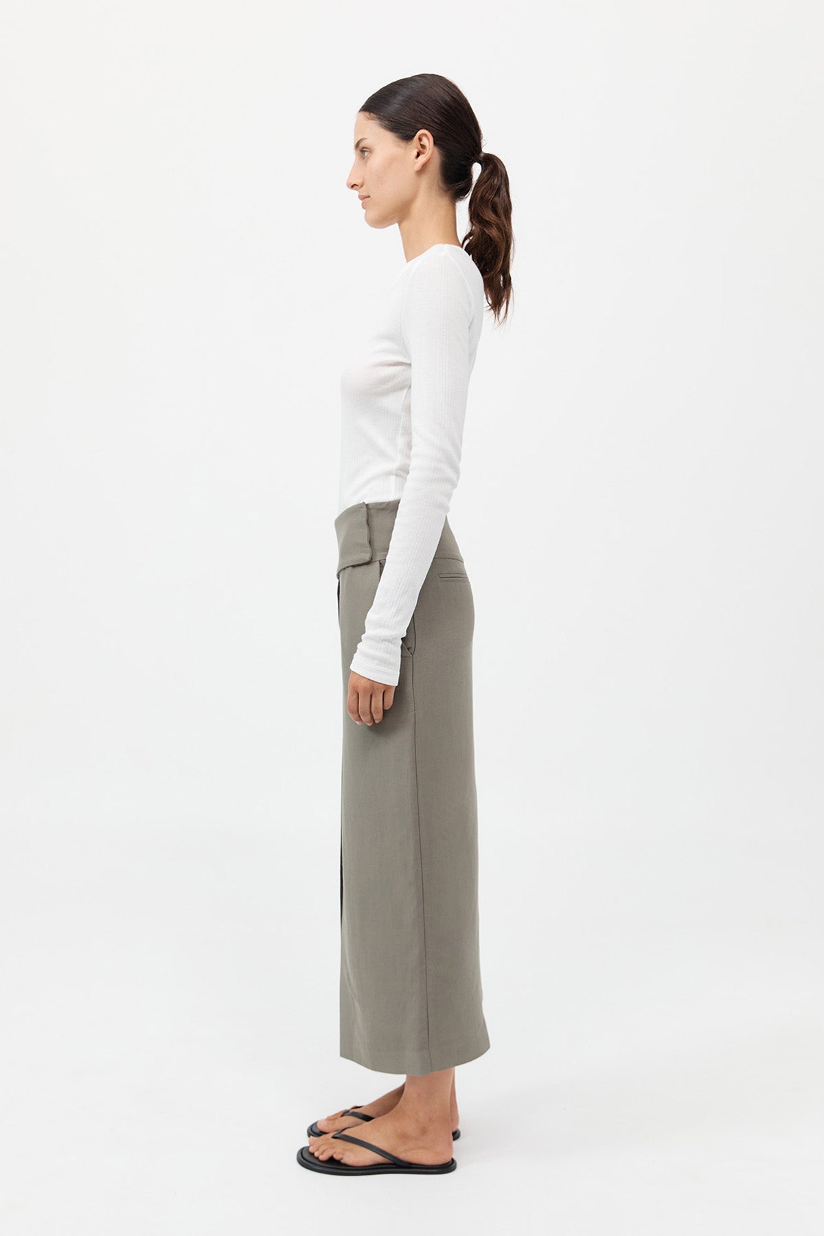 Wide Waistband Column Skirt - Smokey Olive