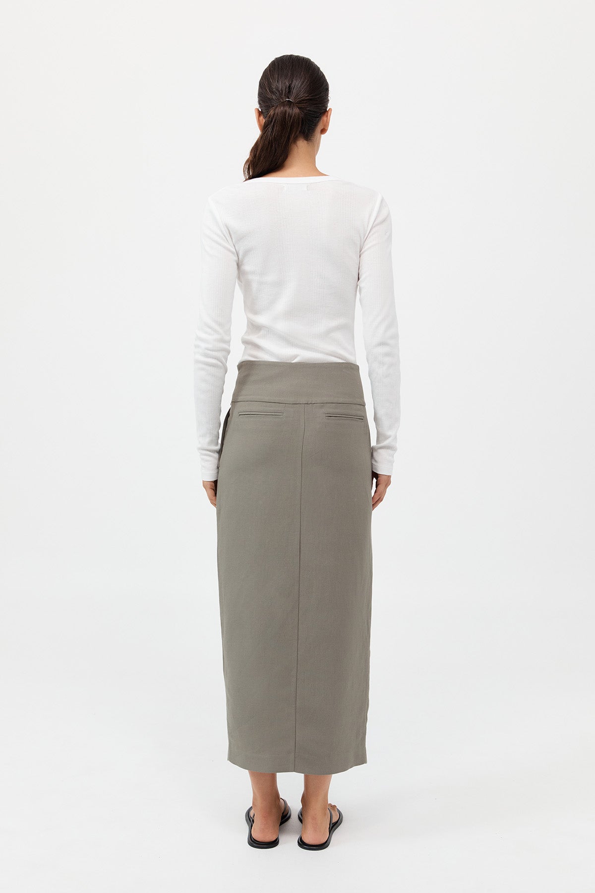 Wide Waistband Column Skirt - Smokey Olive