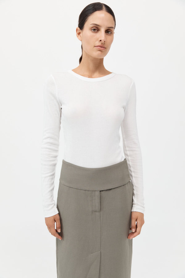 Organic Cotton Soft Rib Long Sleeve Top - White