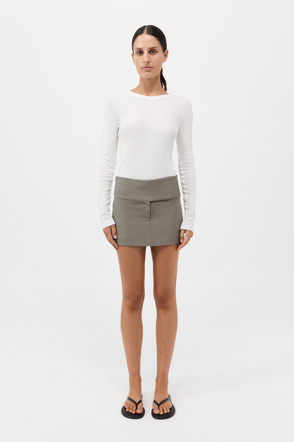 Wide Waistband Mini Skirt - Smokey Olive