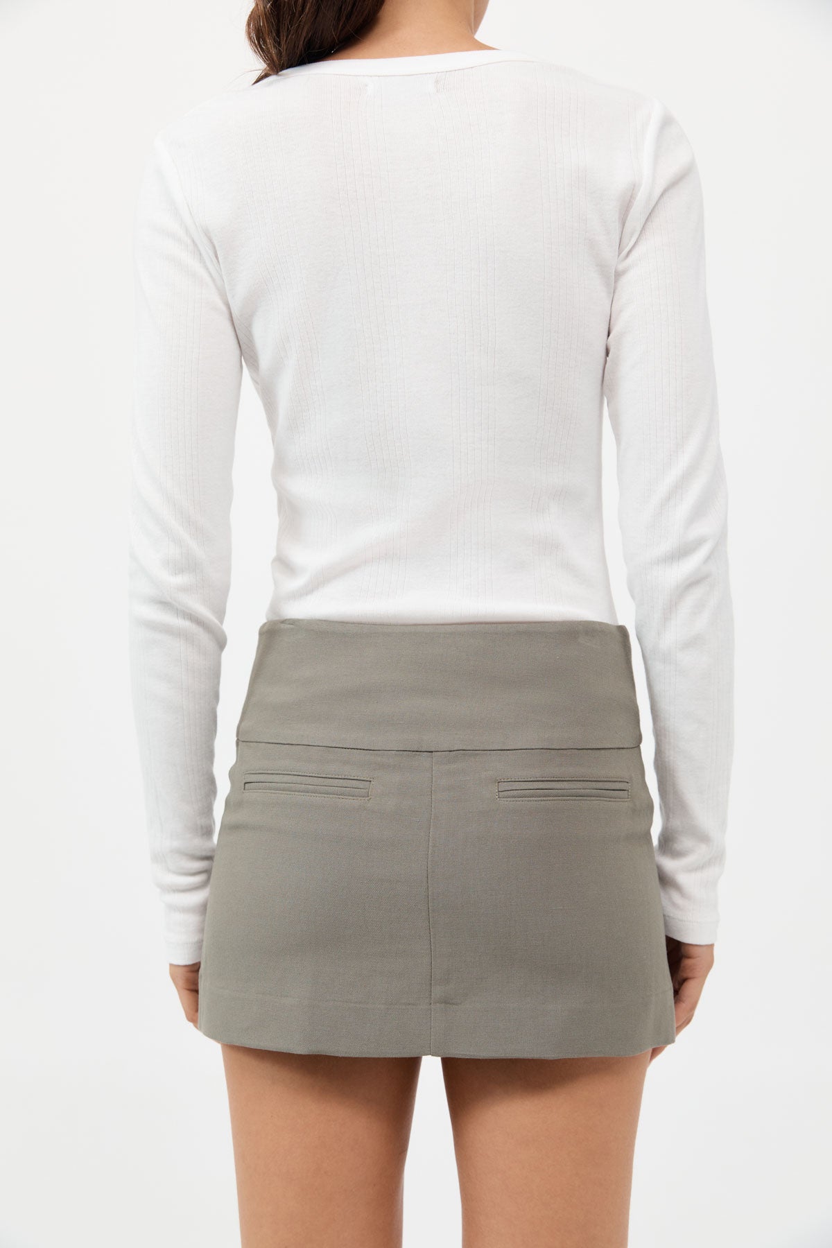 Wide Waistband Mini Skirt - Smokey Olive