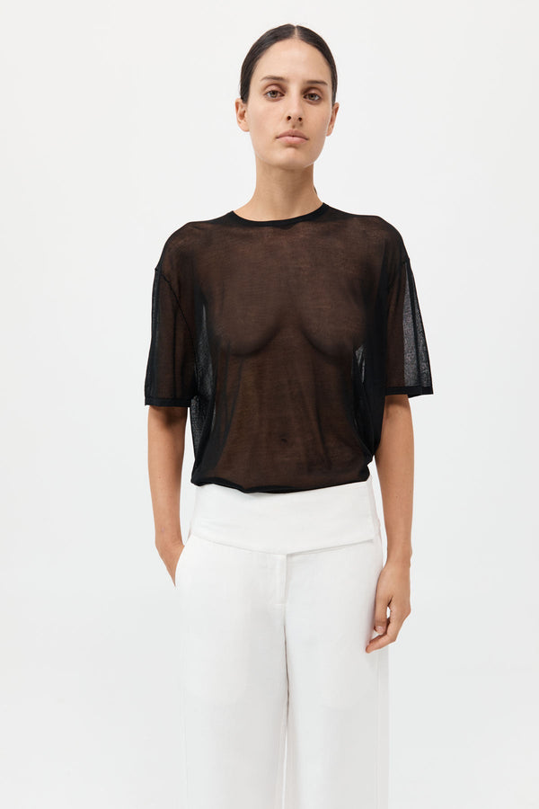 Sheer Oversized Tee - Black