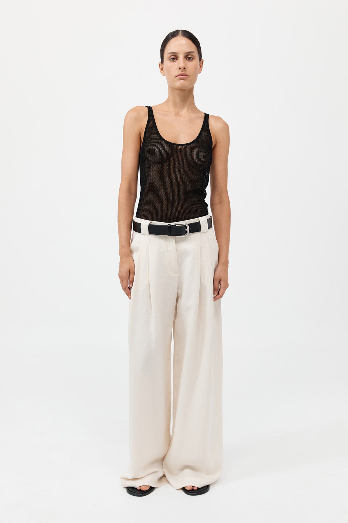 Wide Leg Pleat Pants - Tofu