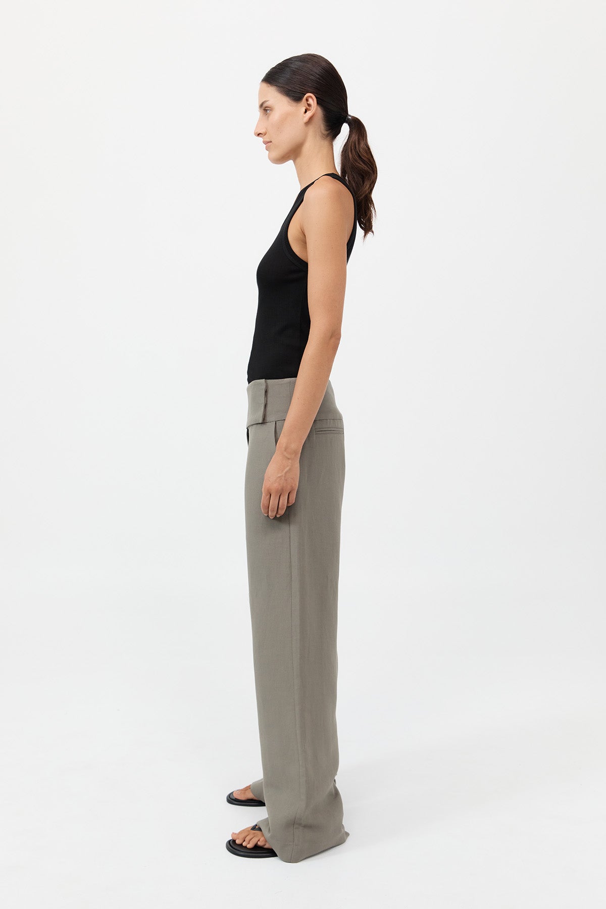 Wide Waistband Pants - Smokey Olive