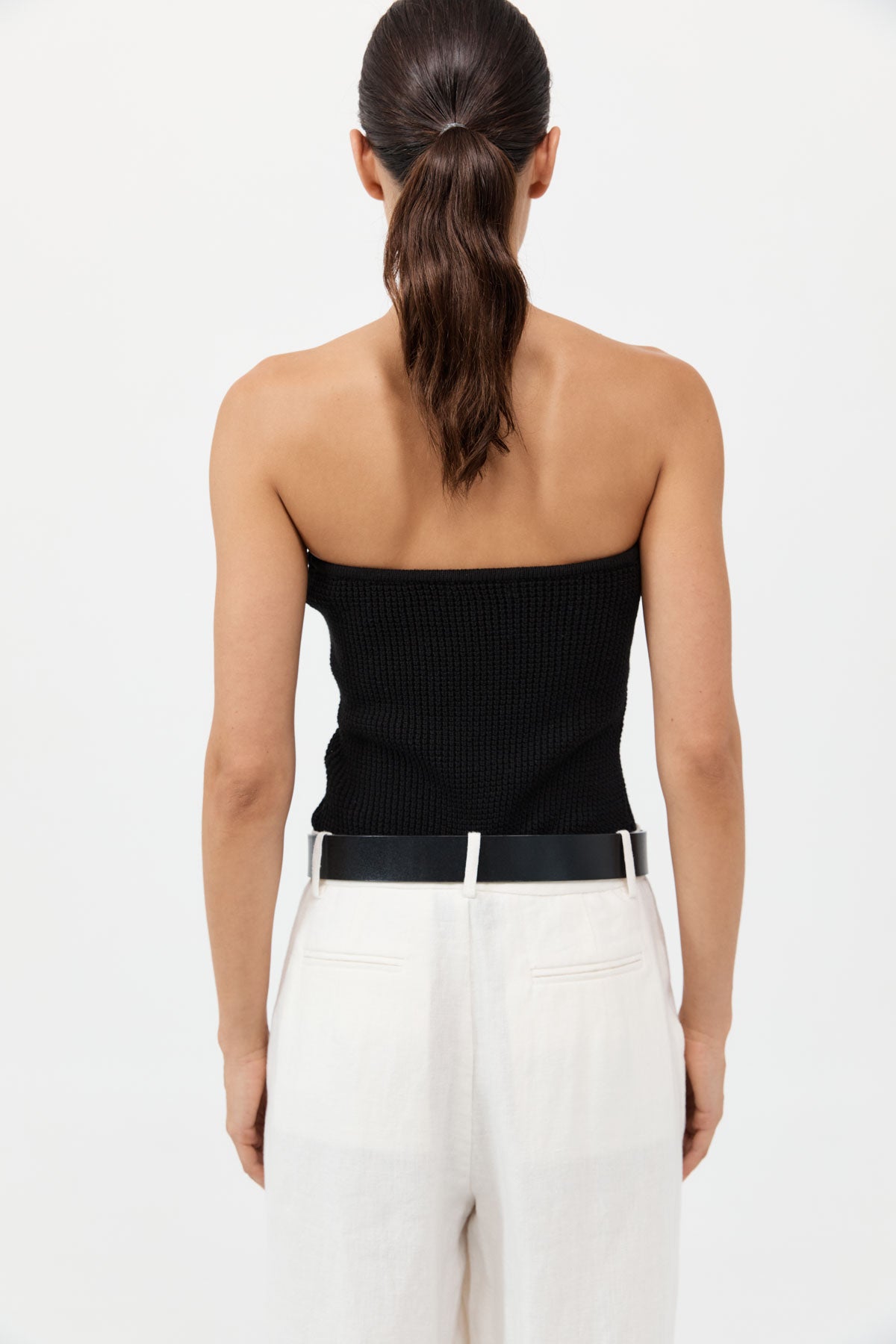 Textured Knit Strapless Top - Black