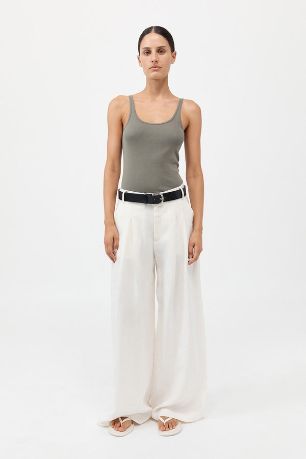 Organic Cotton Slim Scoop Tank - Smokey Olive