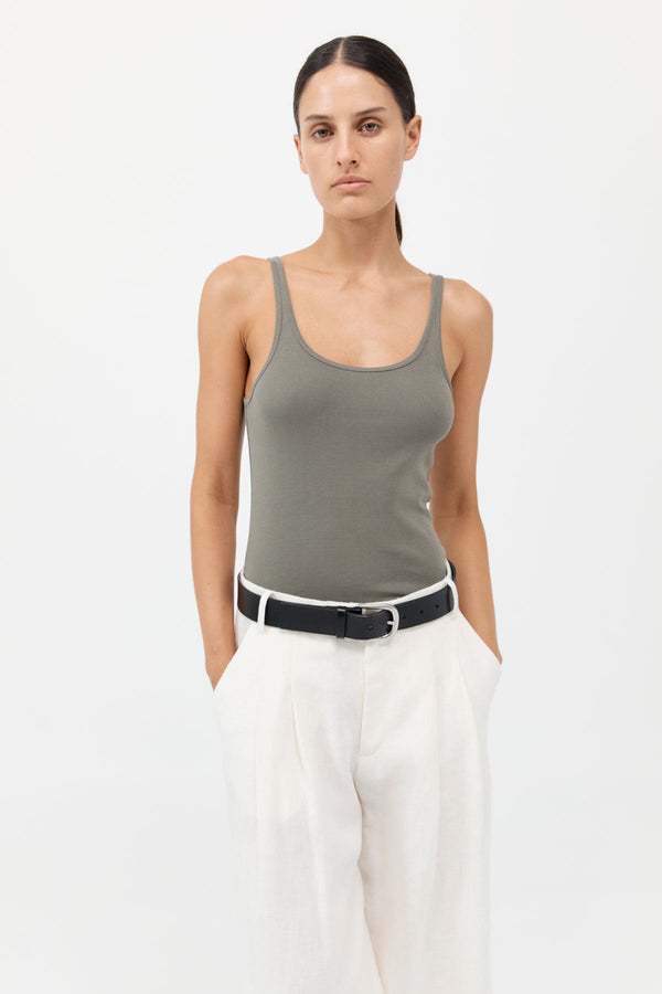 Organic Cotton Slim Scoop Tank - Smokey Olive