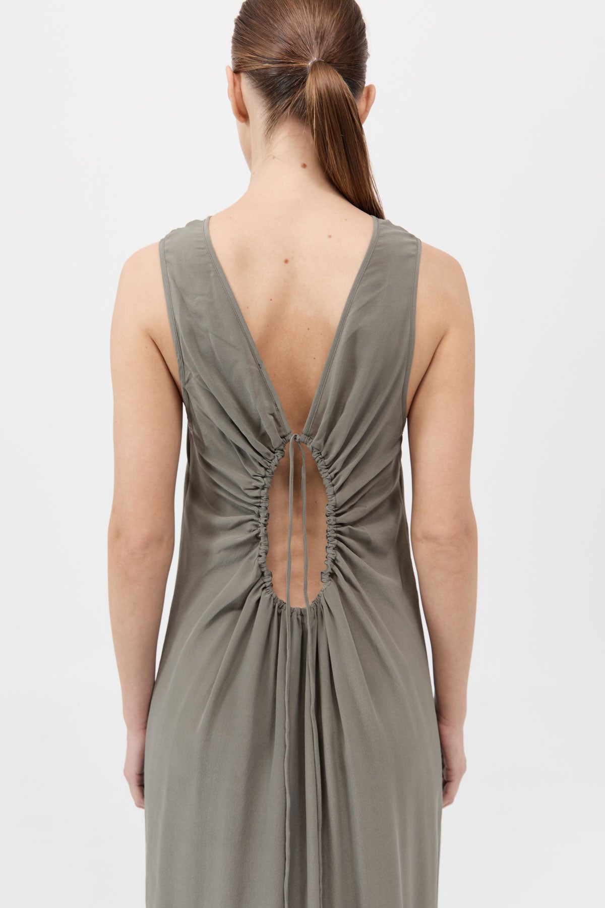 Drawstring Silk Dress - Smokey Olive
