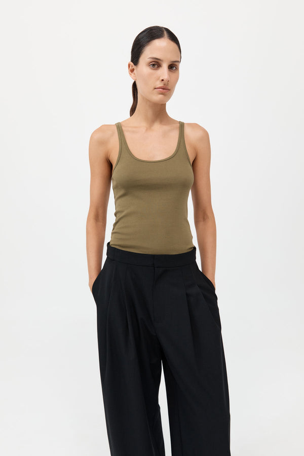 Organic Cotton Slim Scoop Tank - Olive