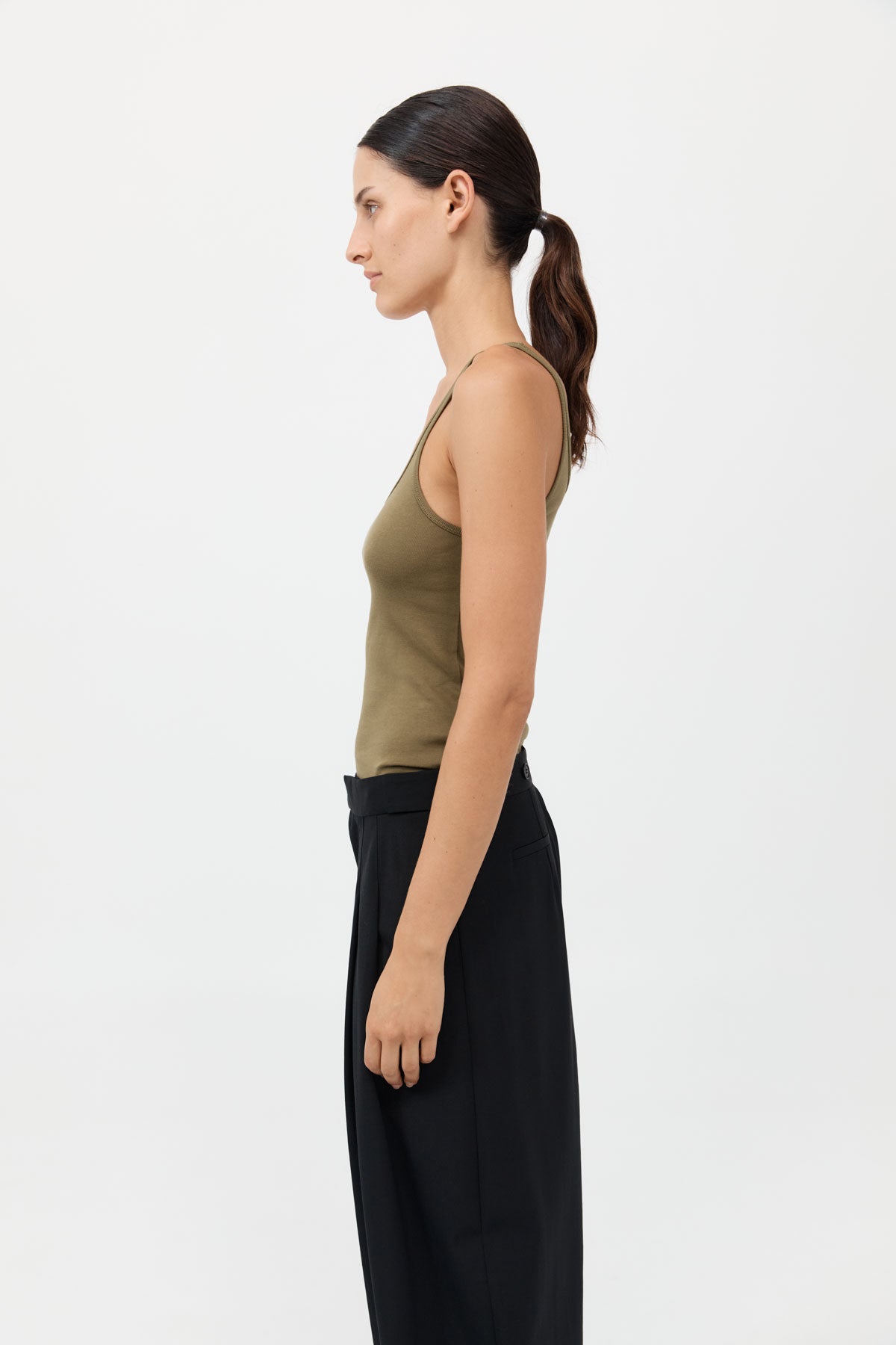 Organic Cotton Slim Scoop Tank - Olive