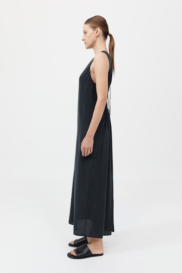 Drawstring Silk Dress - Black