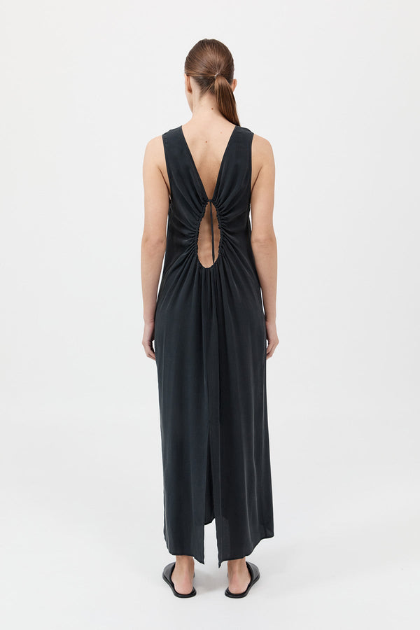 Drawstring Silk Dress - Black