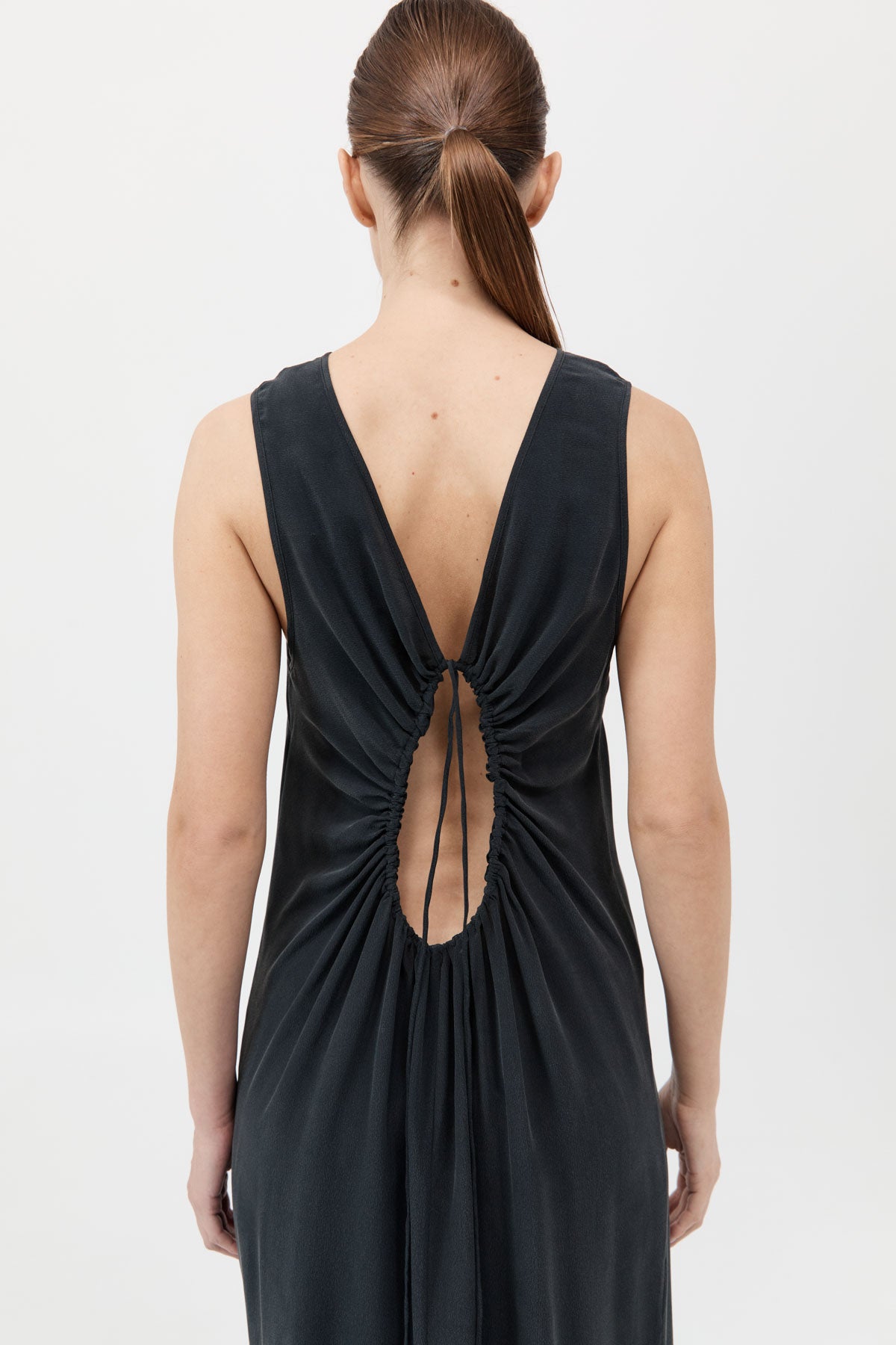 Drawstring Silk Dress - Black