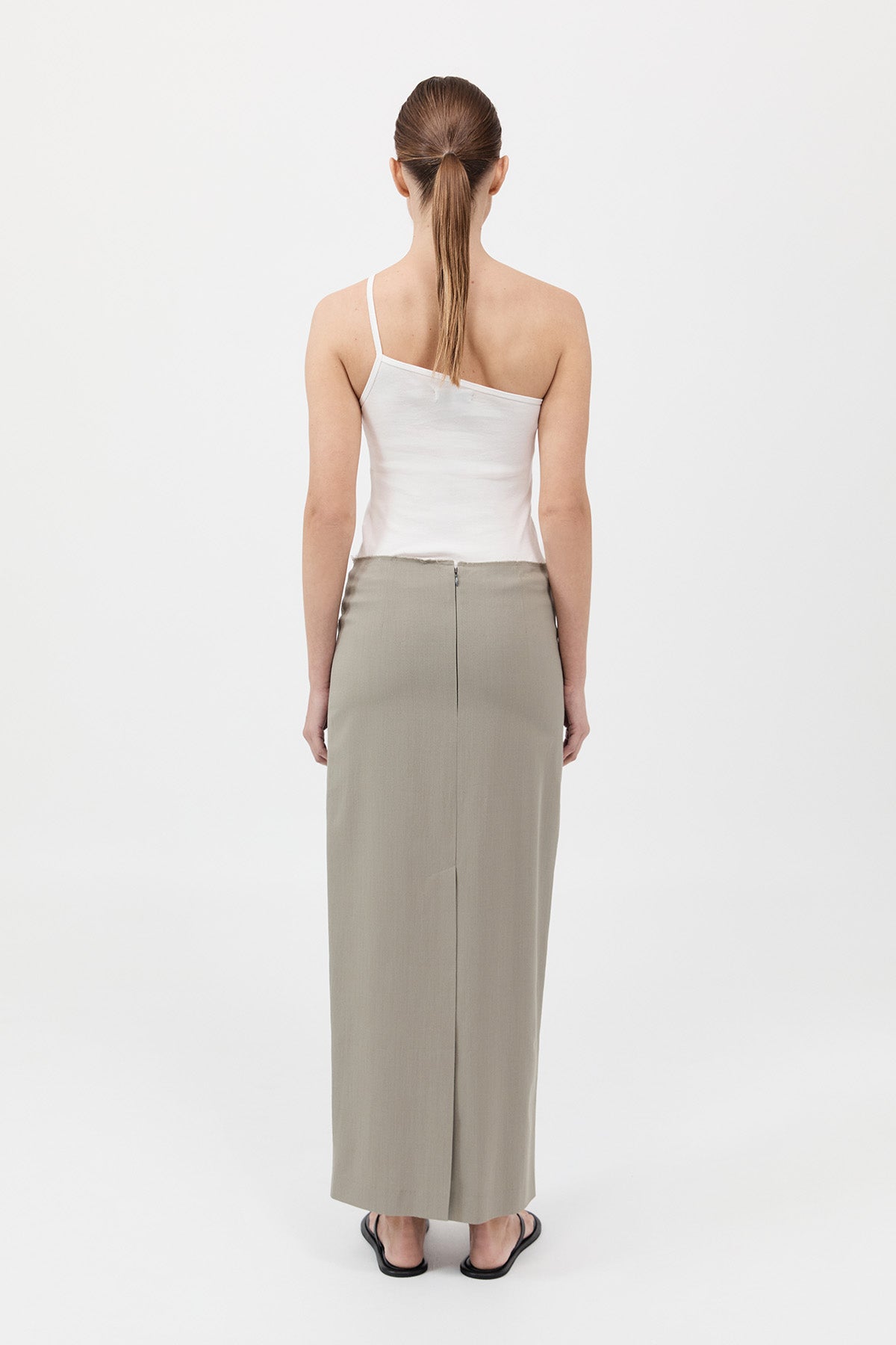 Raw Edge Column Maxi Skirt - Moss Grey