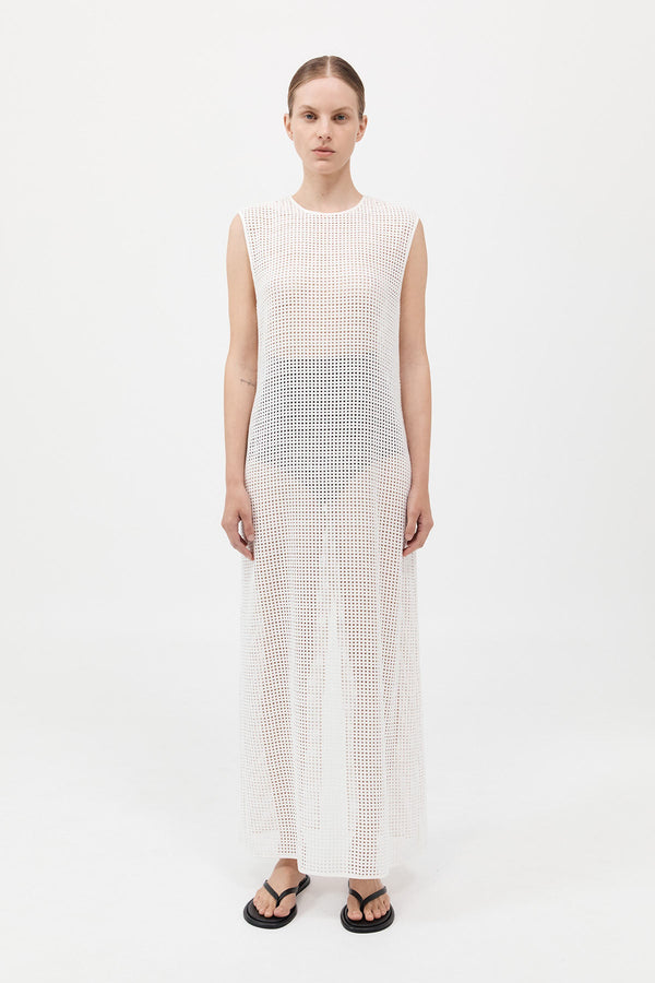 Cotton Grid Dress - White