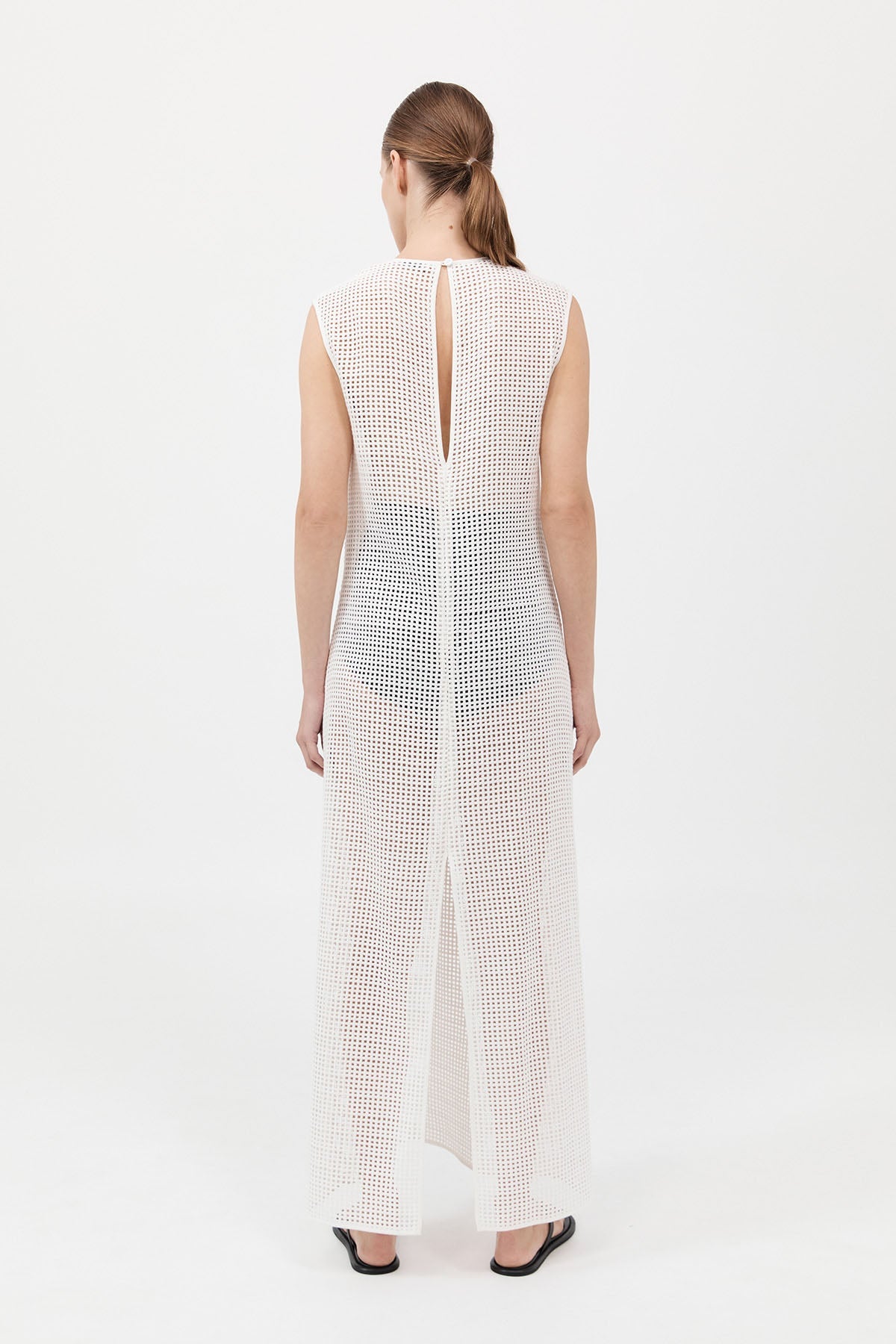 Cotton Grid Dress - White