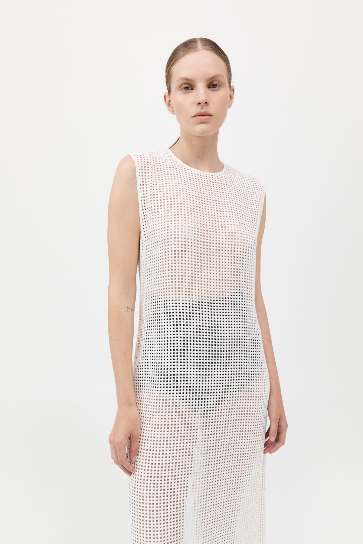 Cotton Grid Dress - White