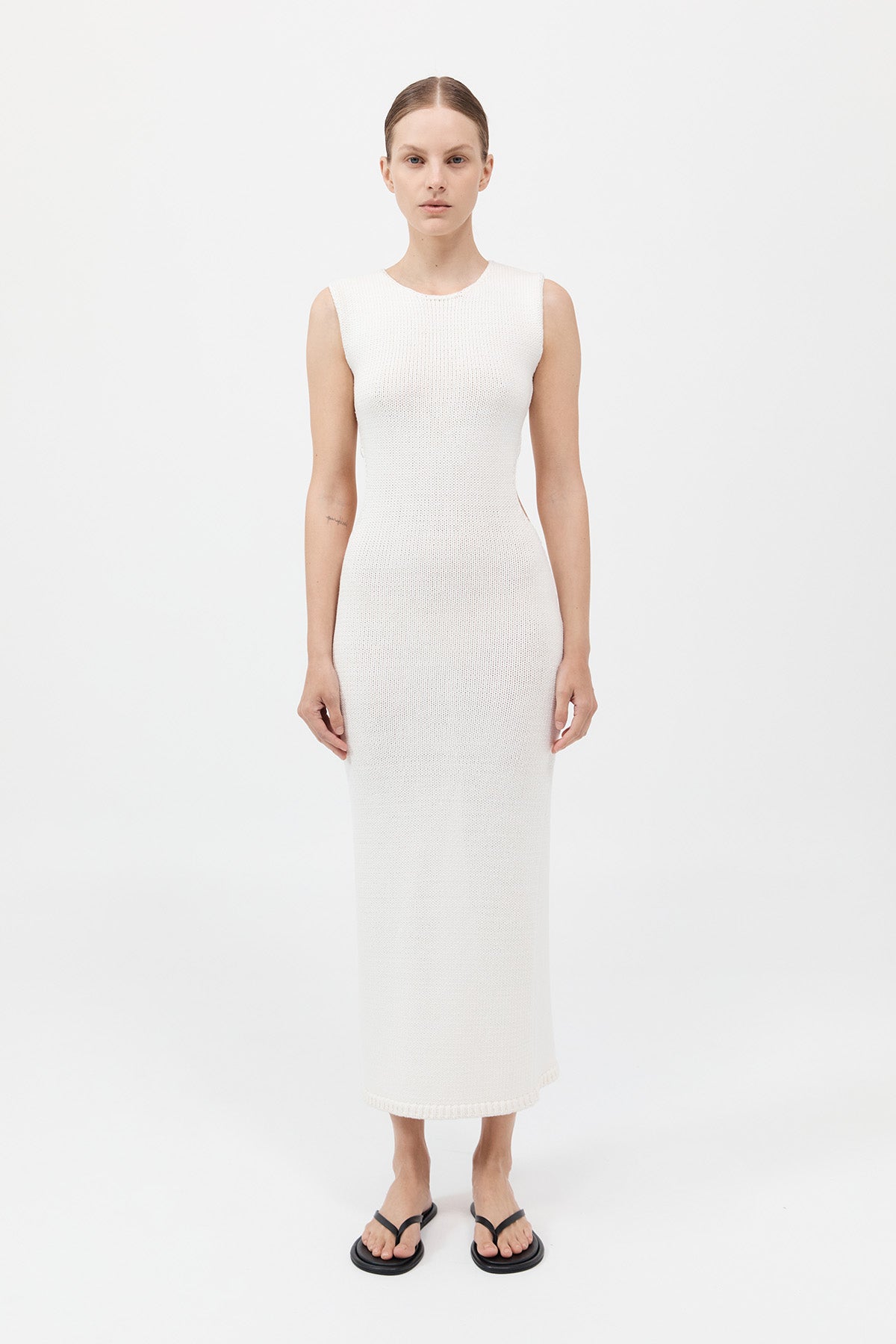 Linen Silk Blend Cut Out Dress - Salt