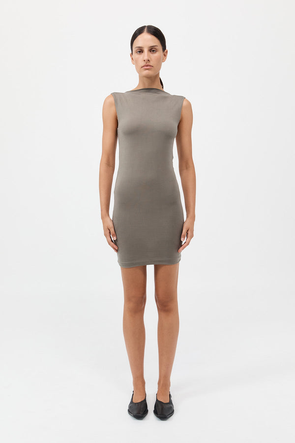 Cupro Jersey Mini Dress - Smokey Olive