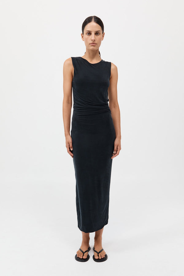 Cupro Jersey Drape Dress - Black