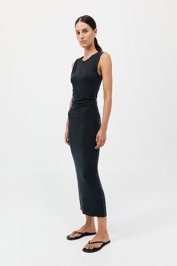 Cupro Jersey Drape Dress - Black