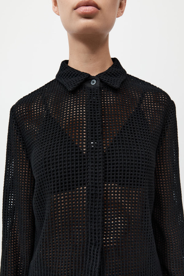 Fitted Cotton Grid Shirt - Black