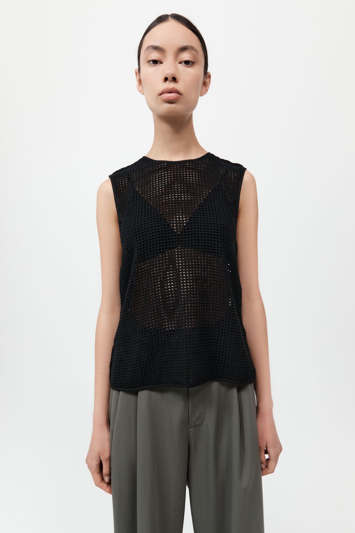 Cotton Grid Shell Top - Black