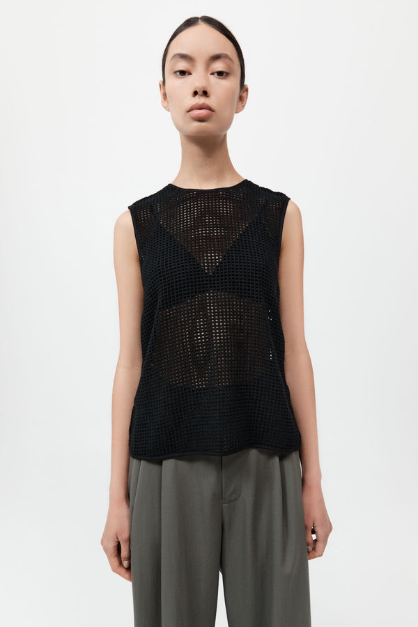 Cotton Grid Shell Top - Black