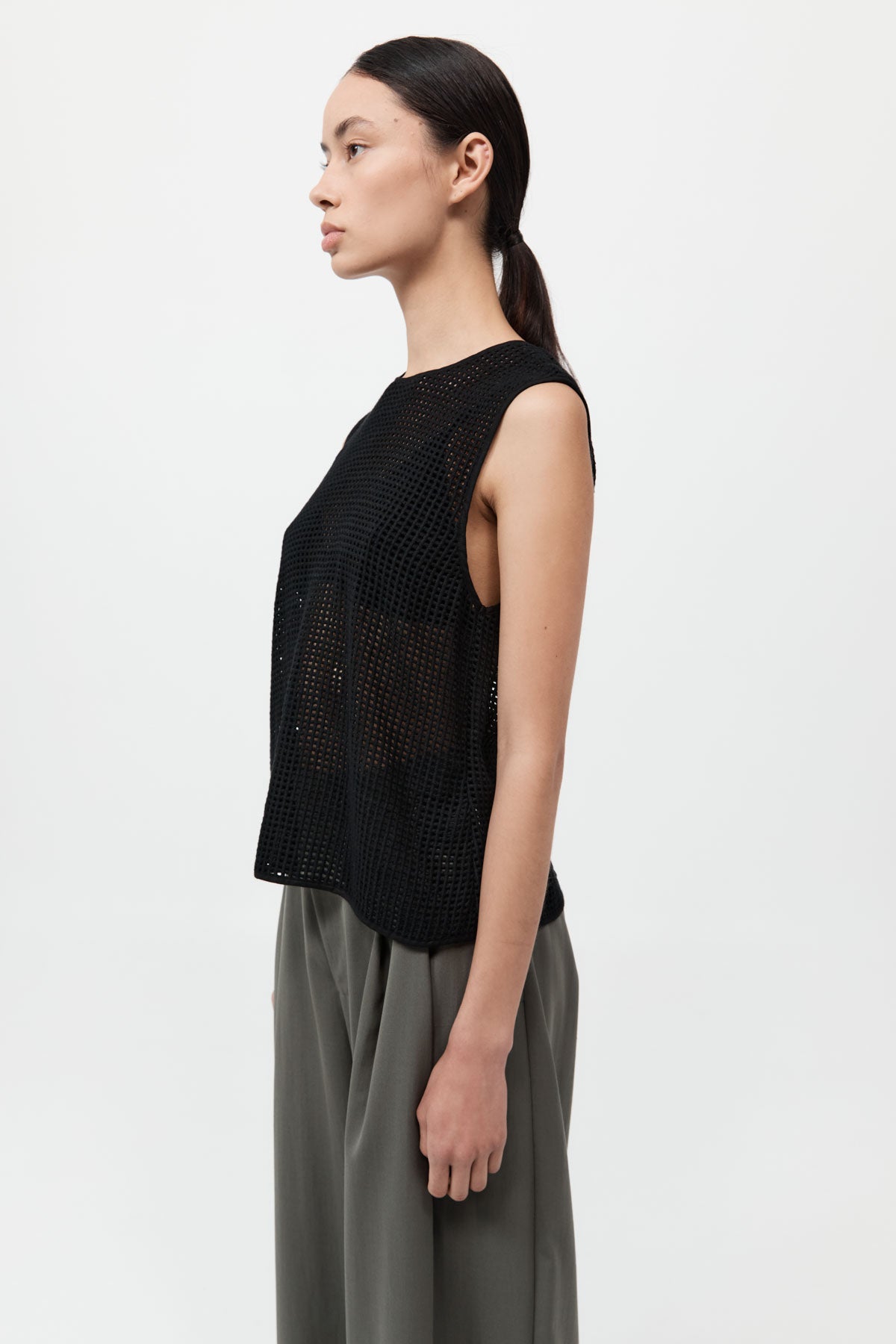 Cotton Grid Shell Top - Black